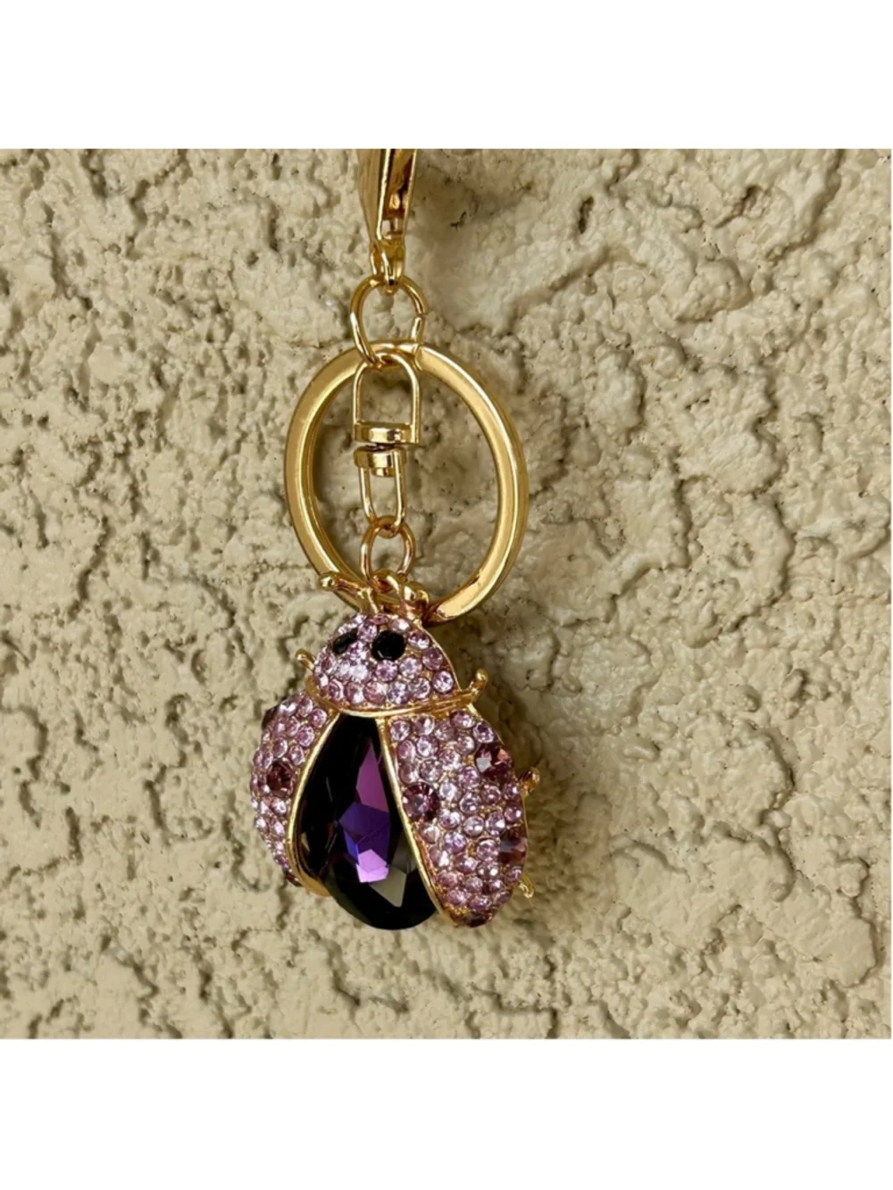 Sparkling Gold and Purple Ladybug Keychain
